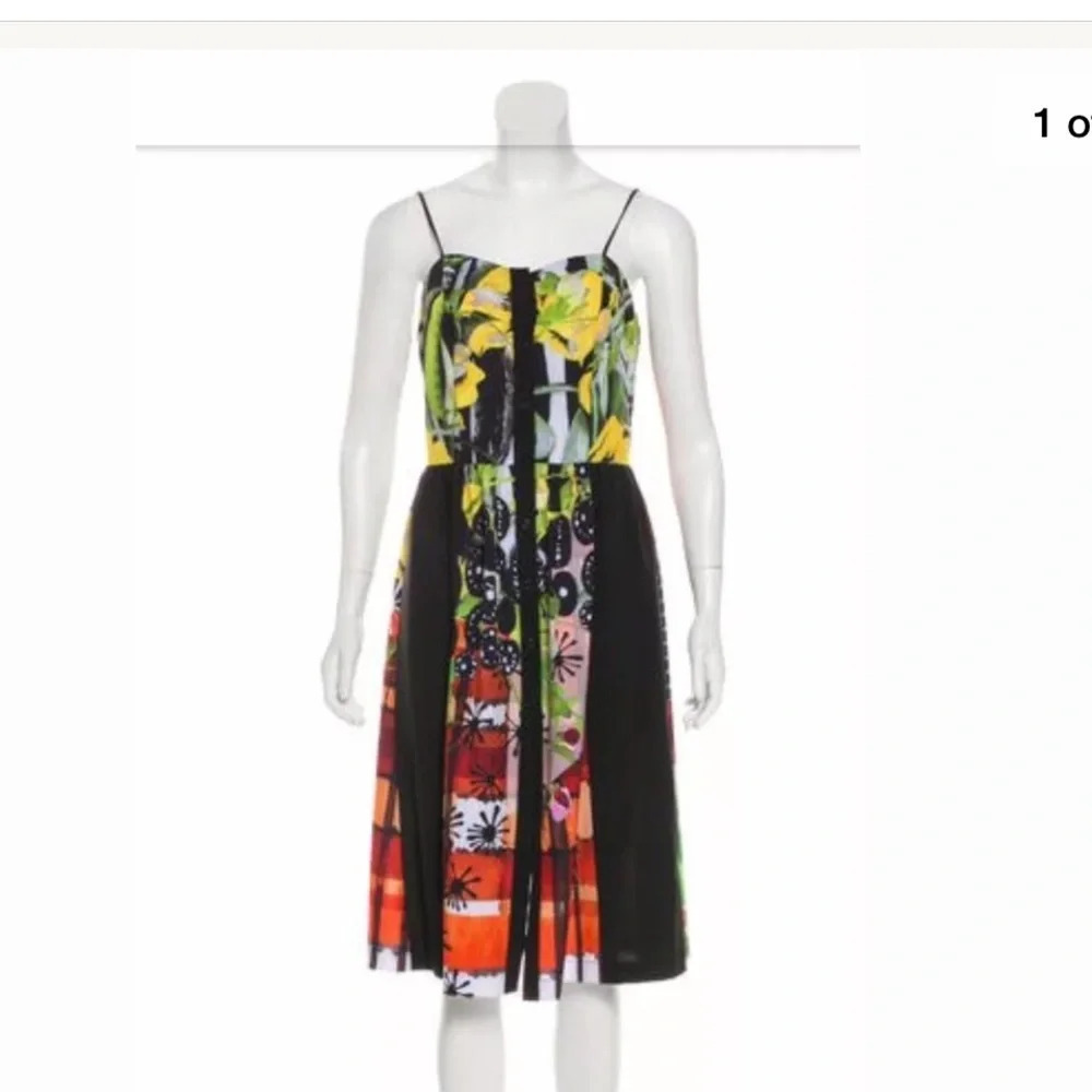 Clover Canyon Black Multicolor Floral & Geometric Print Midi Dress